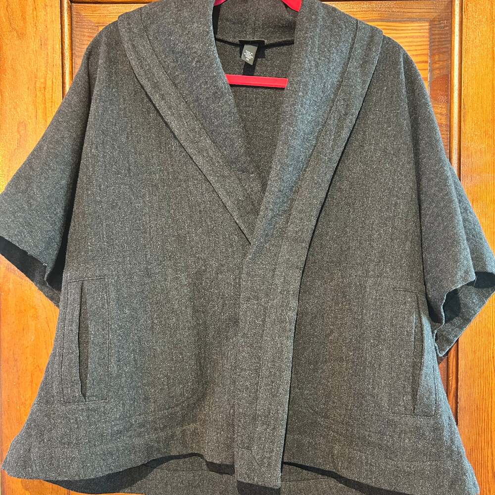Classic Eileen Fisher Wool Blend One Button Charcoal Grey Jacket PP Short Sleeve
